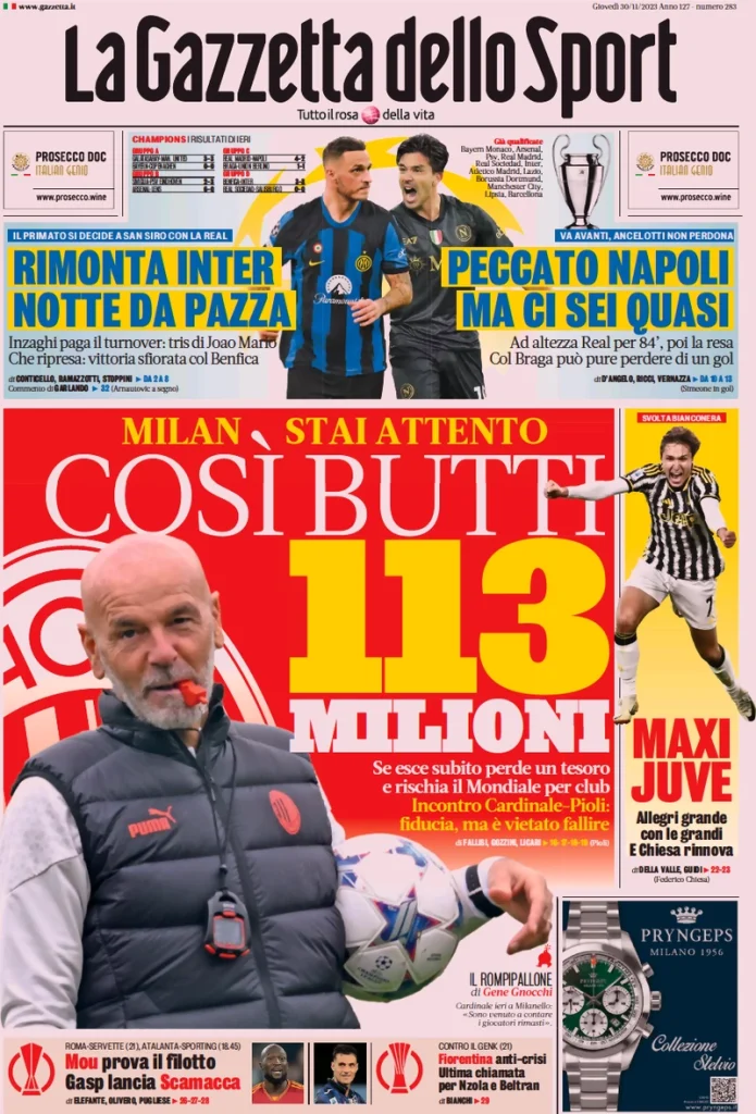 Le Prime Pagine Sportive Nazionali – 30 novembre 32 Gazzetta dello Sport 16