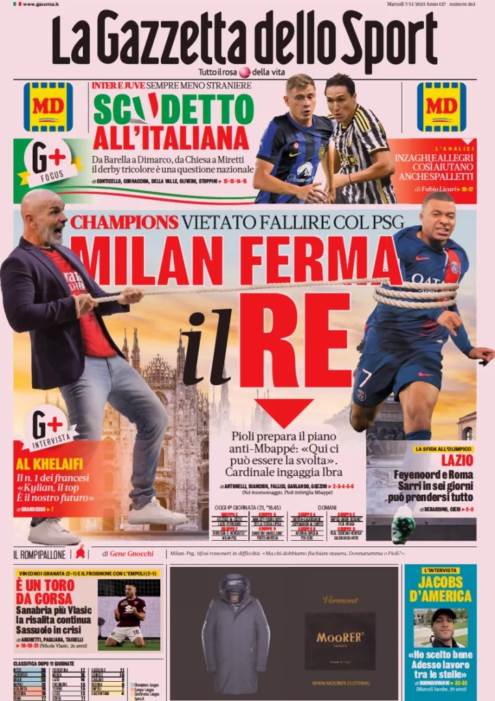 Le prime pagine dei quotidiani sportivi – 7 novembre 32 Gazzetta dello Sport 2