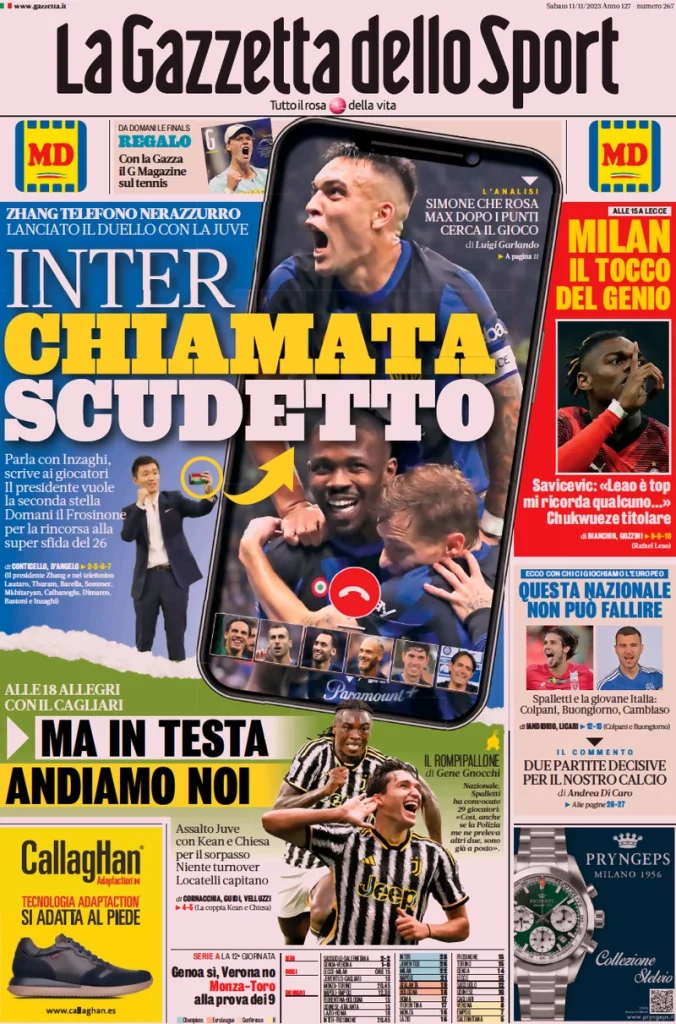 Le prime pagine dei quotidiani sportivi – 11 novembre 30 Gazzetta dello Sport 4