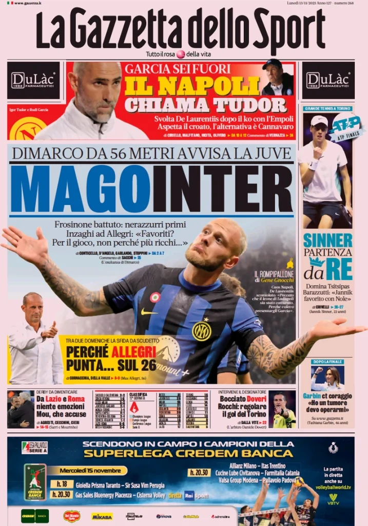 Le prime pagine dei quotidiani sportivi – 13 novembre 32 Gazzetta dello Sport 5