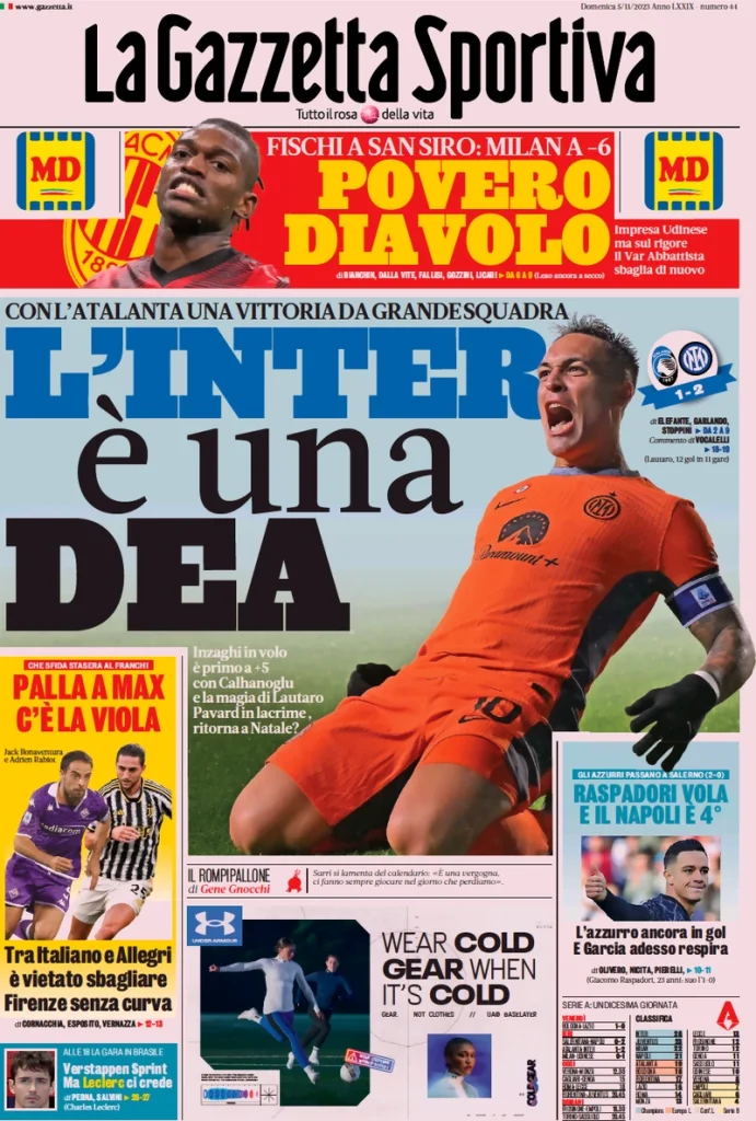 Le prime pagine dei quotidiani sportivi – 5 novembre 33 Gazzetta dello Sport