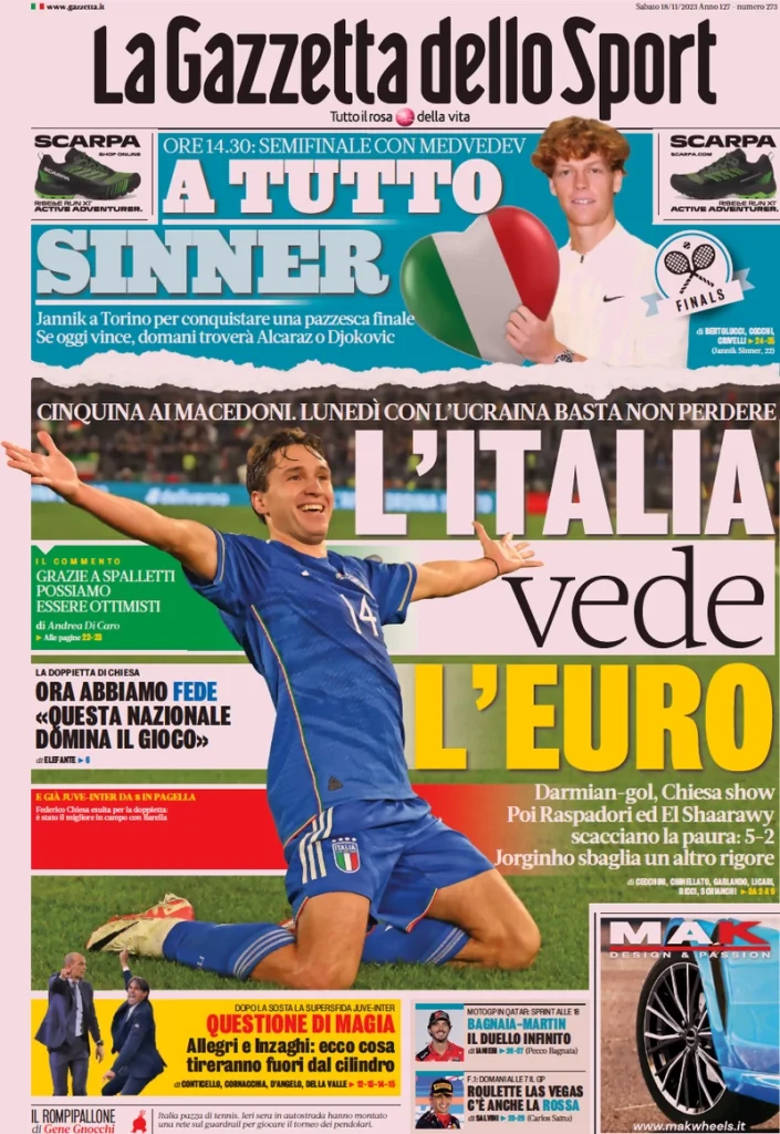 Le prime pagine dei quotidiani sportivi – 18 novembre 32 Gazzetta dello Sport 8