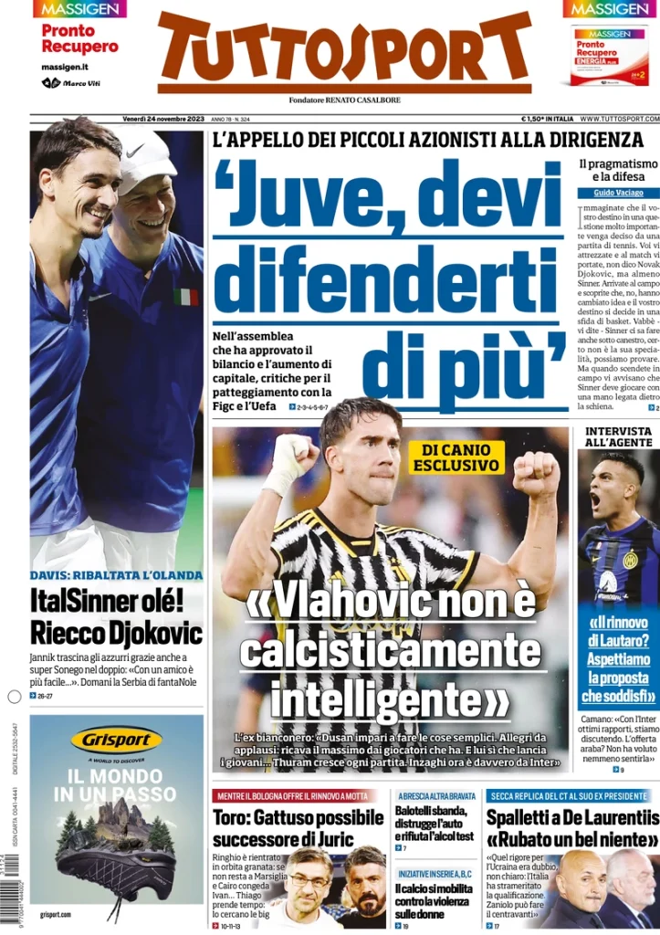 Le Prime Pagine Sportive Nazionali – 24 novembre 34 Tuttosport 11