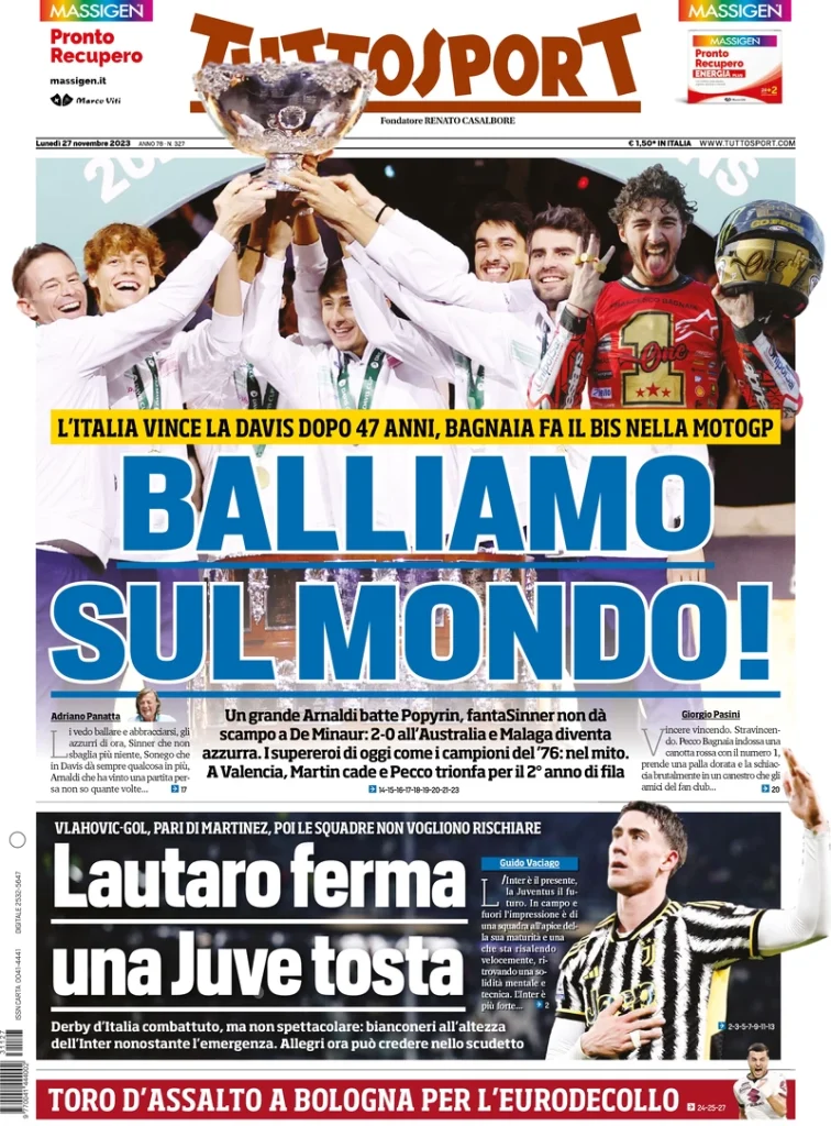 Le Prime Pagine Sportive Nazionali – 27 novembre 34 Tuttosport 14