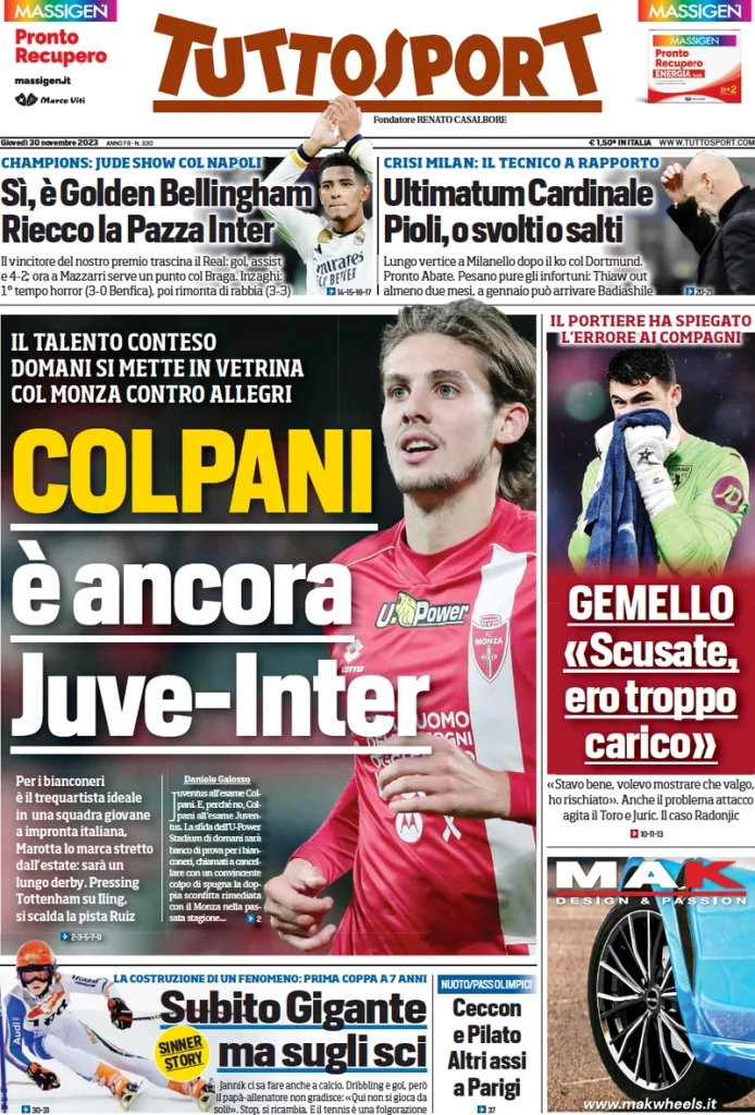 Le Prime Pagine Sportive Nazionali – 30 novembre 34 Tuttosport 16