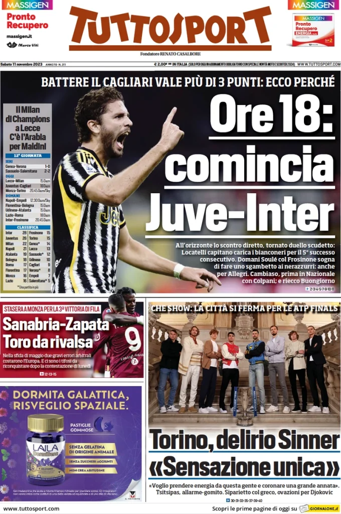Le prime pagine dei quotidiani sportivi – 11 novembre 32 Tuttosport 4