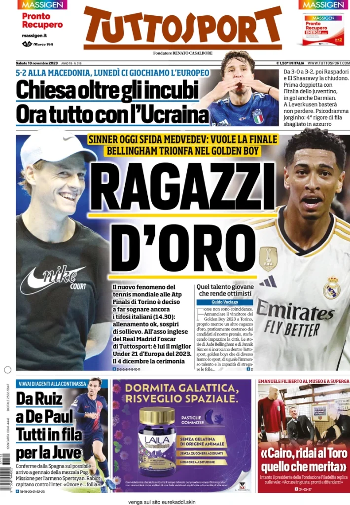 Le prime pagine dei quotidiani sportivi – 18 novembre 34 Tuttosport 8