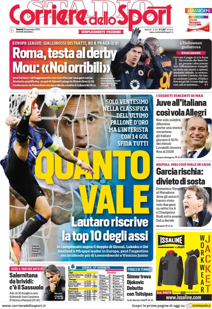 Le prime pagine dei quotidiani sportivi – 10 novembre 33 corriere dello sport 011202599