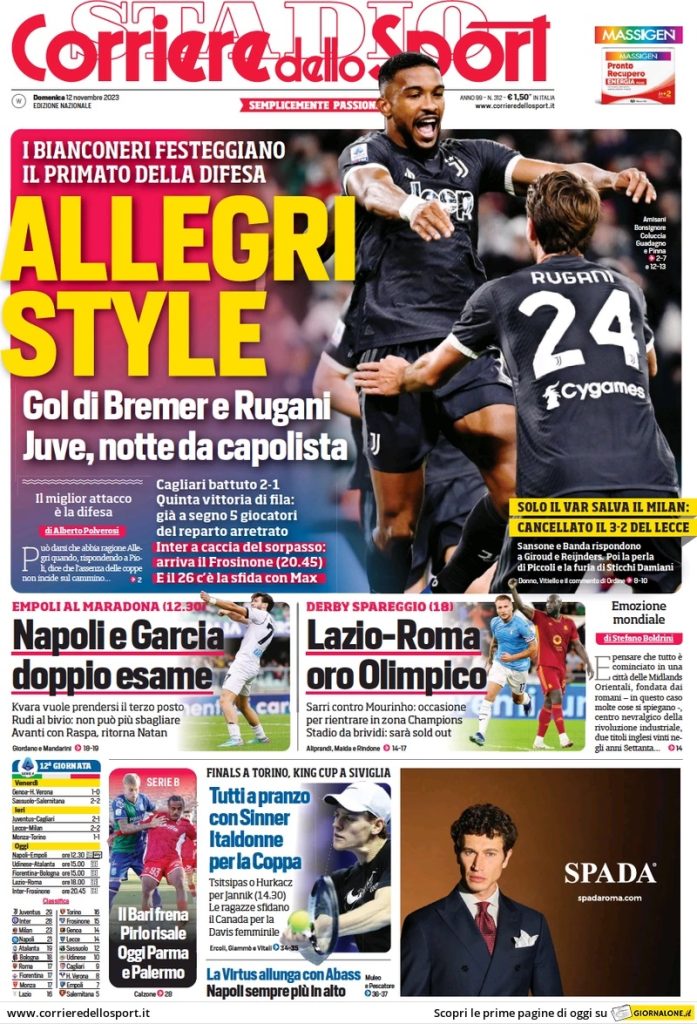 Le prime pagine dei quotidiani sportivi – 12 novembre 33 corriere dello sport 011202802