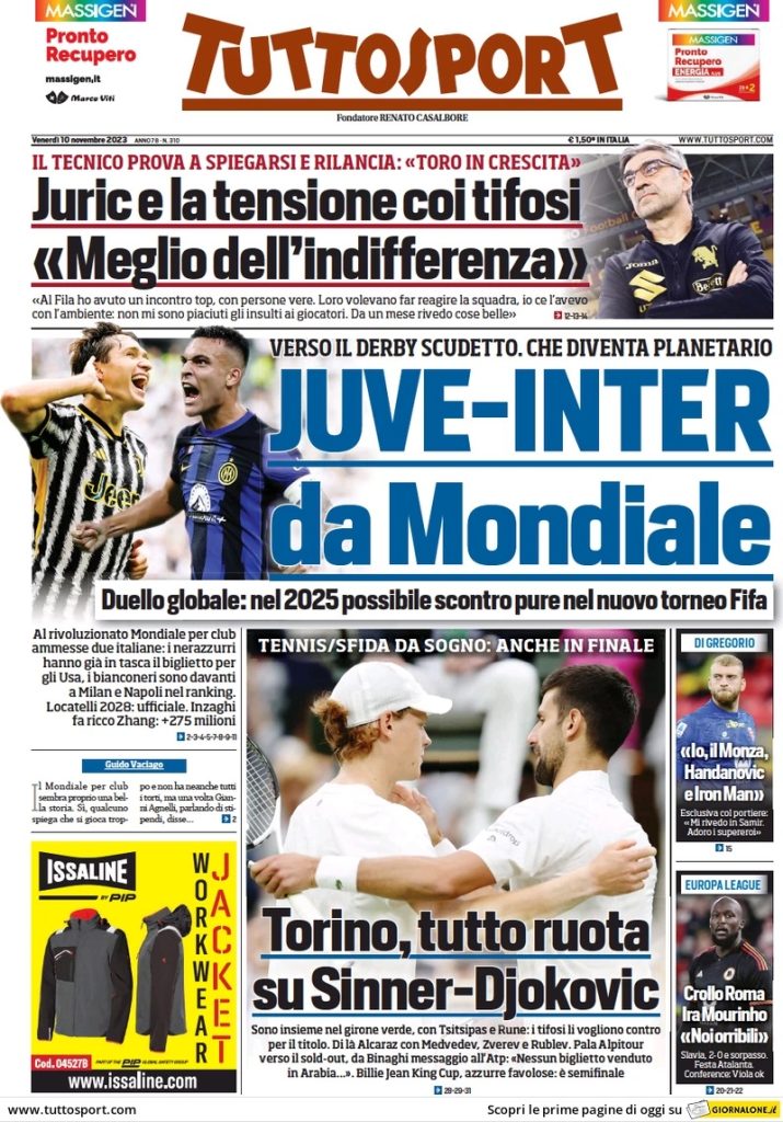Le prime pagine dei quotidiani sportivi – 10 novembre 34 tuttosport 023805253