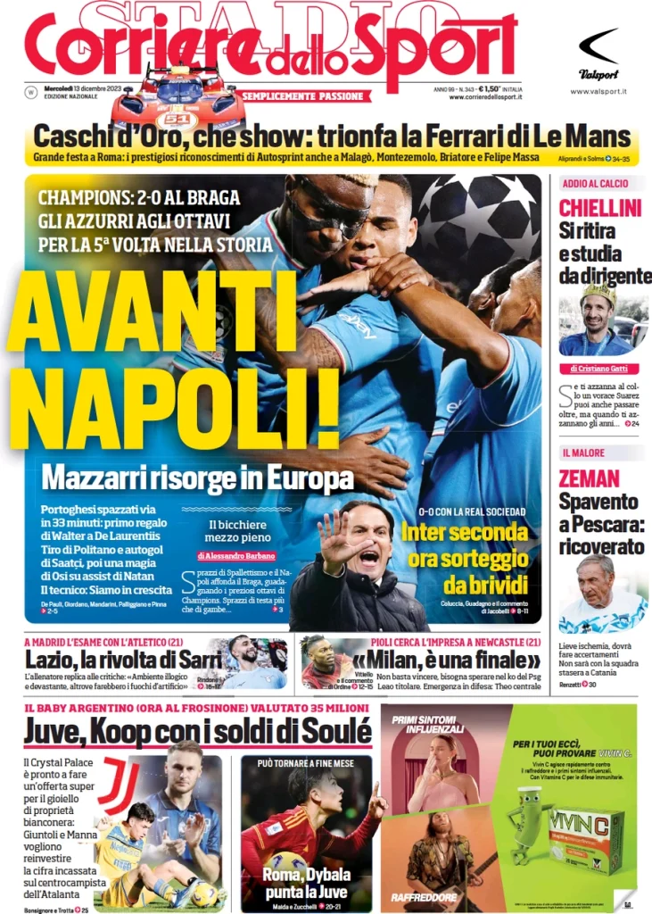 Le Prime Pagine Sportive Nazionali – 13 dicembre 33 Corriere Sport 9