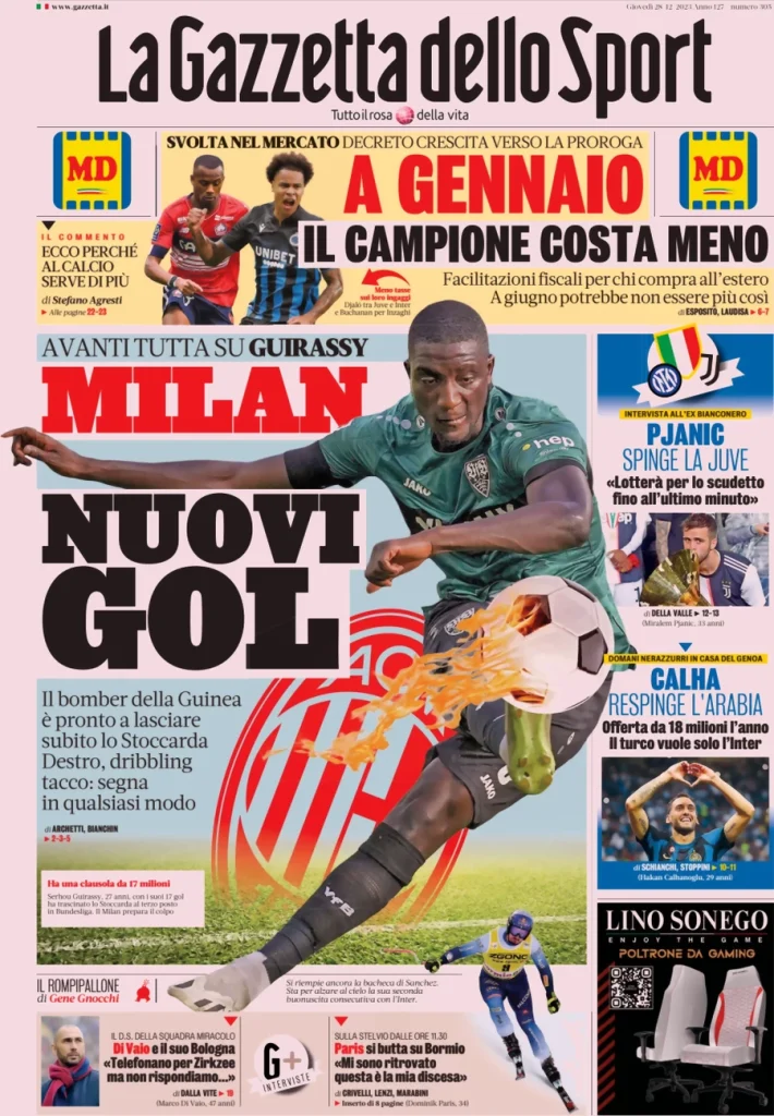 Le Prime Pagine Sportive Nazionali – 28 dicembre 32 Gazzetta dello Sport 18