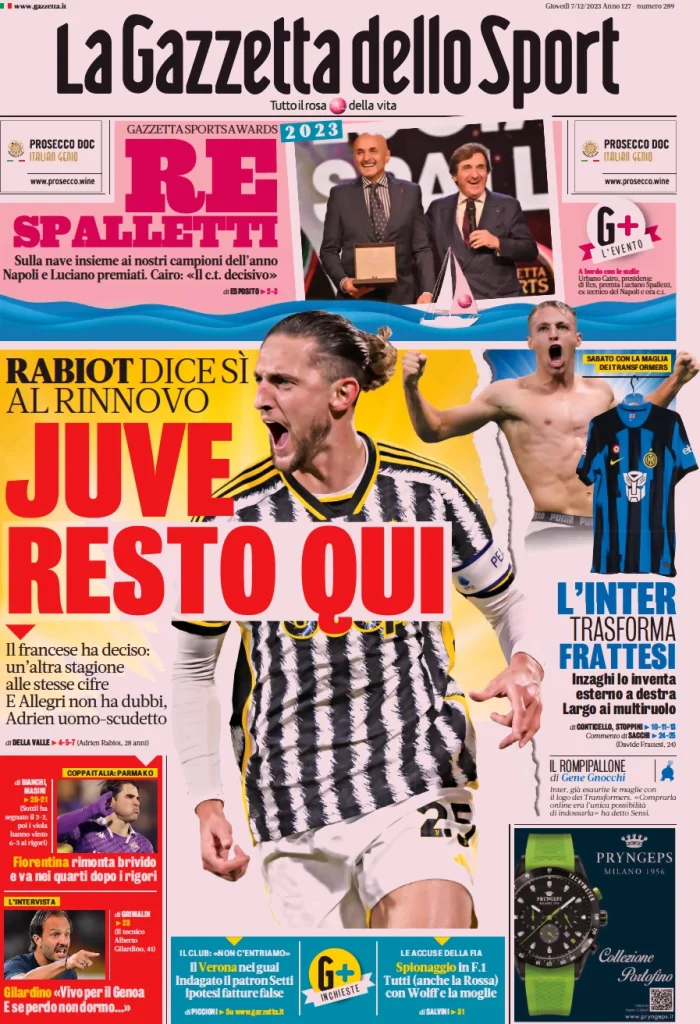 Le Prime Pagine Sportive Nazionali – 7 dicembre 32 Gazzetta dello Sport 4