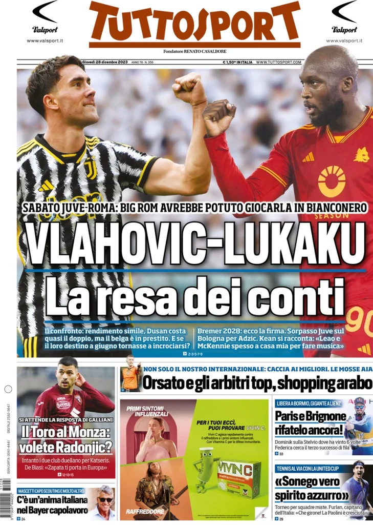 Le Prime Pagine Sportive Nazionali – 28 dicembre 34 Tuttosport 18