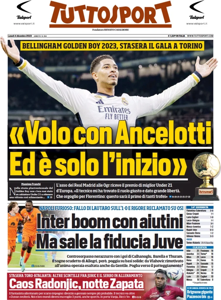 Le Prime Pagine Sportive Nazionali – 4 dicembre 34 Tuttosport 2