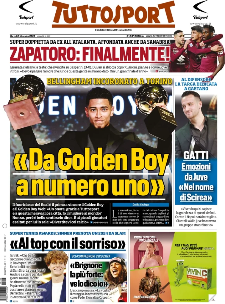 Le Prime Pagine Sportive Nazionali – 5 dicembre 34 Tuttosport 3