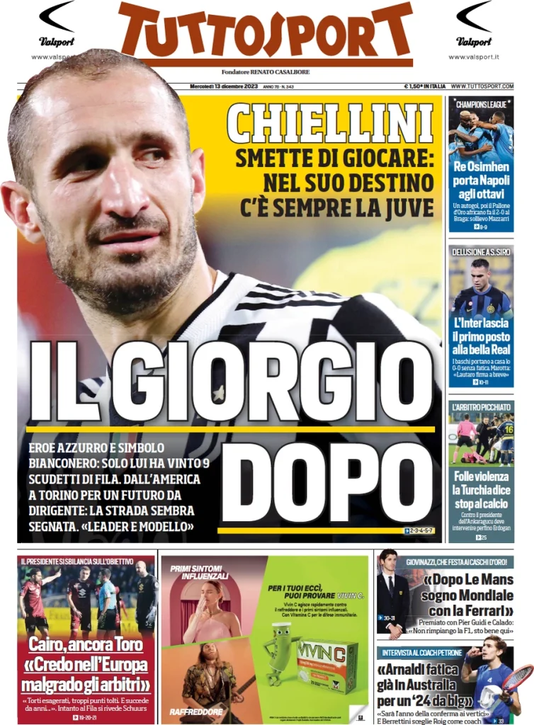 Le Prime Pagine Sportive Nazionali – 13 dicembre 34 Tuttosport 9