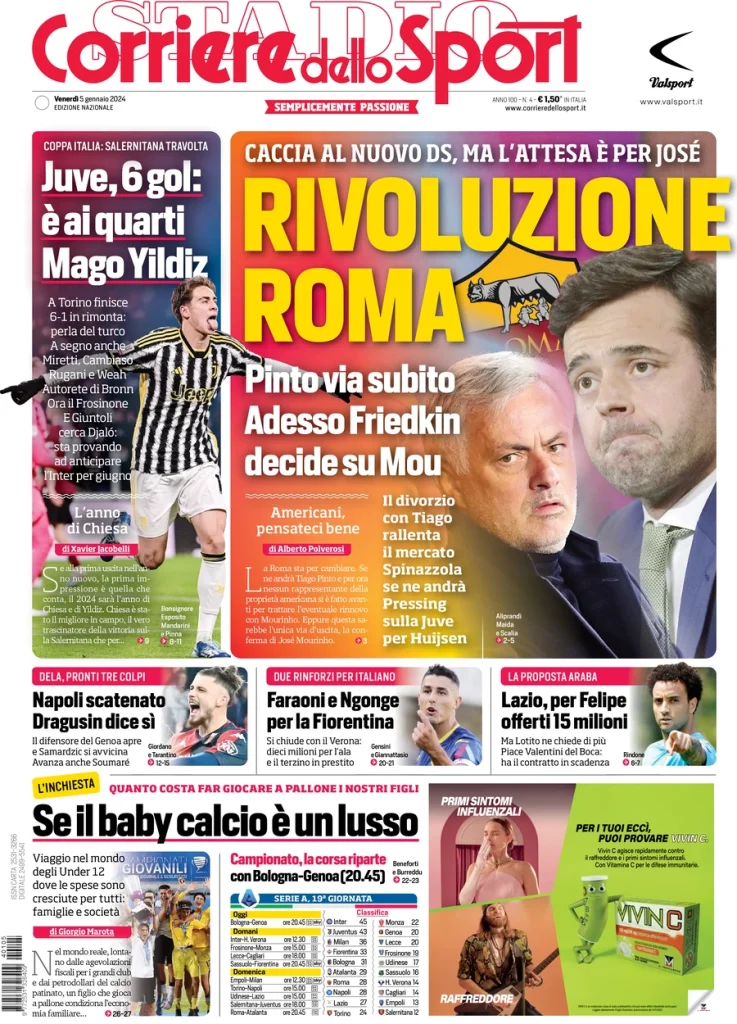 Le Prime Pagine Sportive Nazionali – 5 gennaio 33 Corriere Sport 2