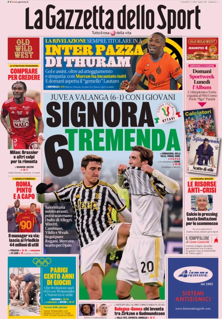 Le Prime Pagine Sportive Nazionali – 5 gennaio 32 Gazzetta dello Sport 2