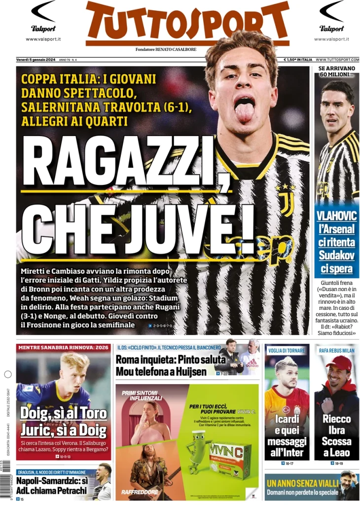 Le Prime Pagine Sportive Nazionali – 5 gennaio 34 Tuttosport 2