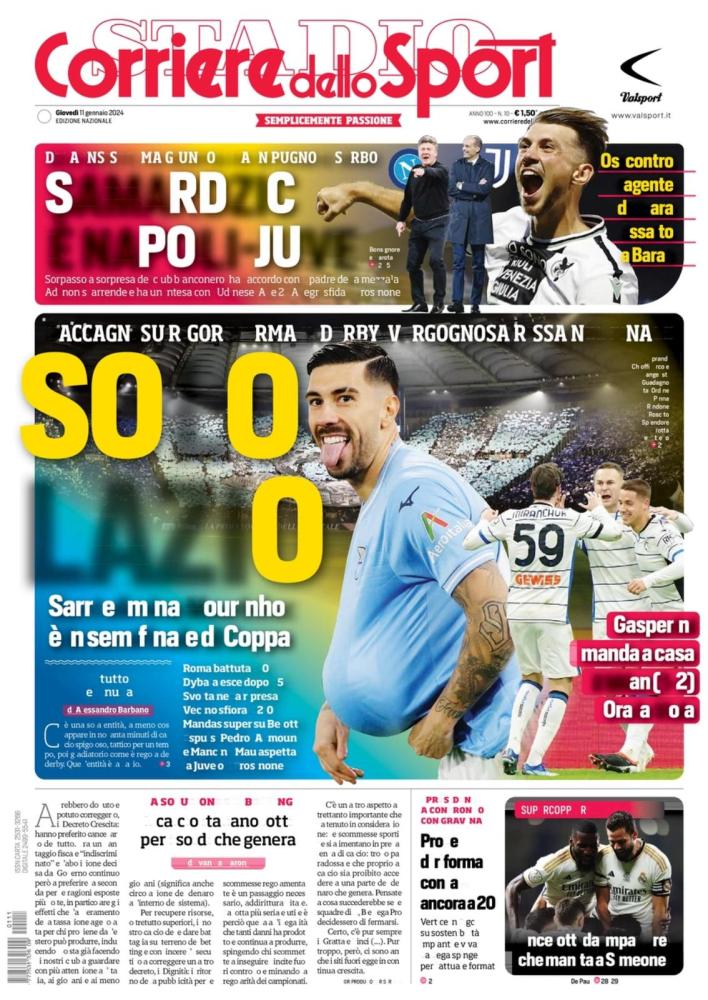 Le Prime Pagine Sportive Nazionali – 11 gennaio 33 cor