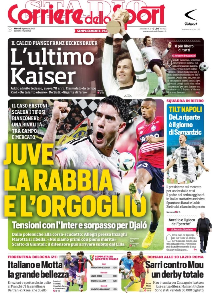 Le Prime Pagine Sportive Nazionali – 9 gennaio 33 corriere dello sport 011202100