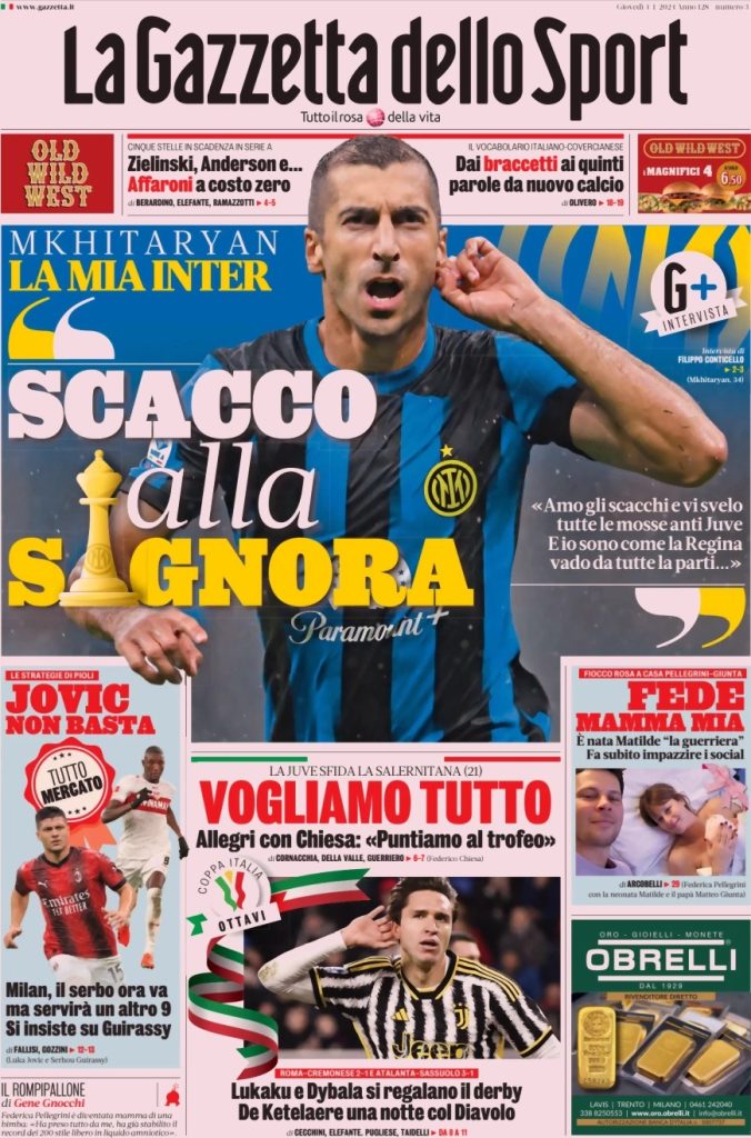 Le Prime Pagine Sportive Nazionali – 4 gennaio 32 la gazzetta dello sport 050803814