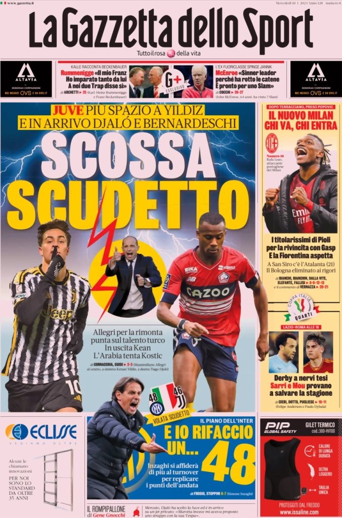 Le Prime Pagine Sportive Nazionali – 10 gennaio 32 la gazzetta dello sport 051201566