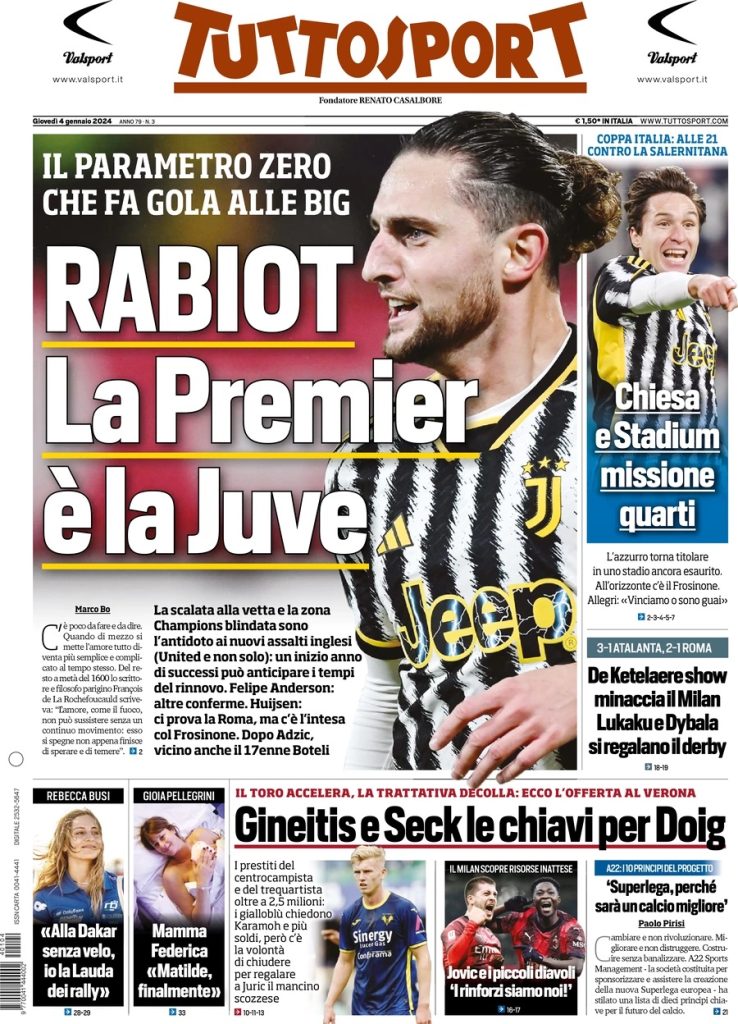 Le Prime Pagine Sportive Nazionali – 4 gennaio 34 tuttosport 072240788