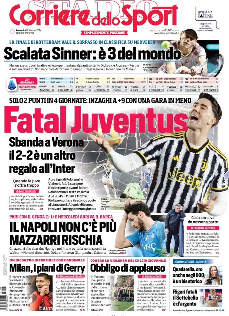 Le Prime Pagine Sportive Nazionali – 18 febbraio 33 Corriere Sport 12