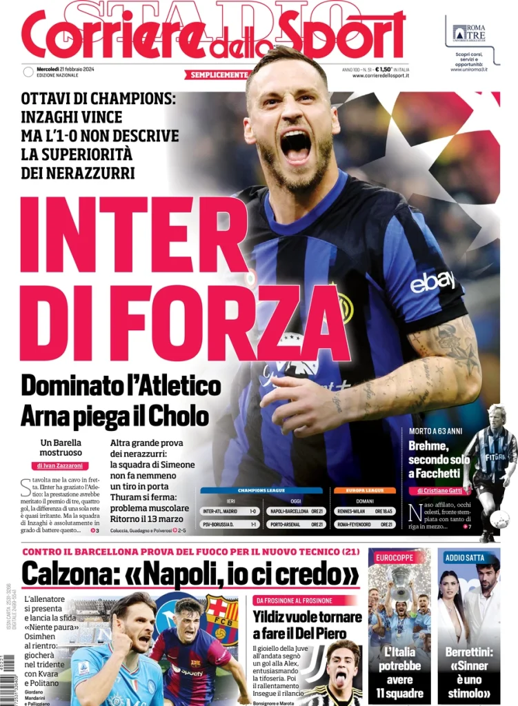 Le Prime Pagine Sportive Nazionali – 21 febbraio 33 Corriere Sport 14