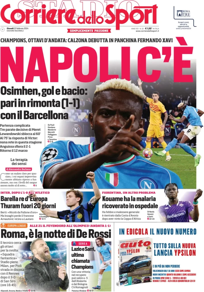 Le Prime Pagine Sportive Nazionali – 22 febbraio 33 Corriere Sport 15