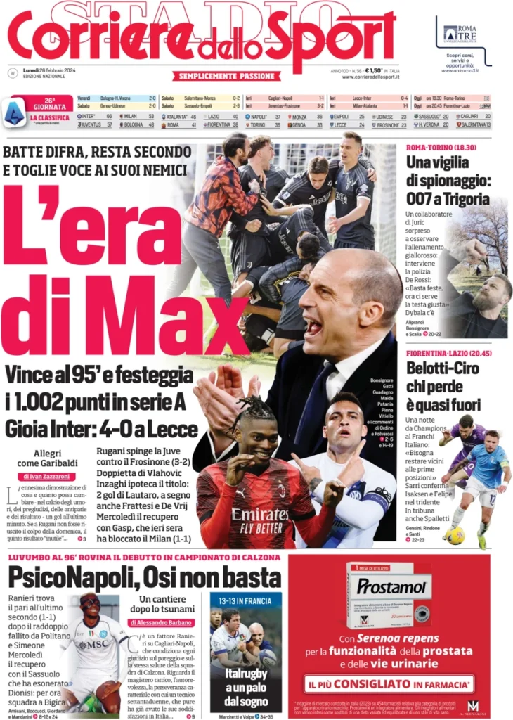 Le Prime Pagine Sportive Nazionali – 26 febbraio 33 Corriere Sport 18
