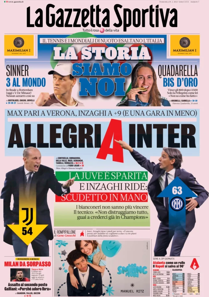 Le Prime Pagine Sportive Nazionali – 18 febbraio 32 Gazzetta dello Sport 12