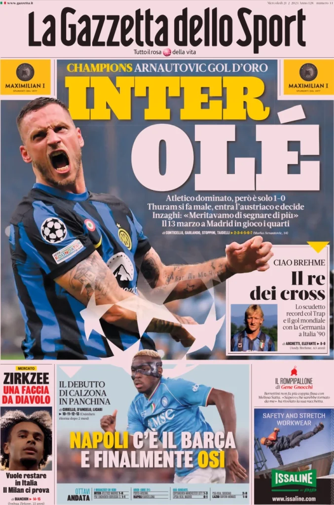 Le Prime Pagine Sportive Nazionali – 21 febbraio 32 Gazzetta dello Sport 14