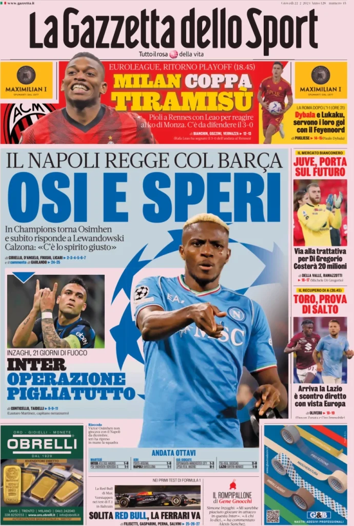 Le Prime Pagine Sportive Nazionali – 22 febbraio 32 Gazzetta dello Sport 15