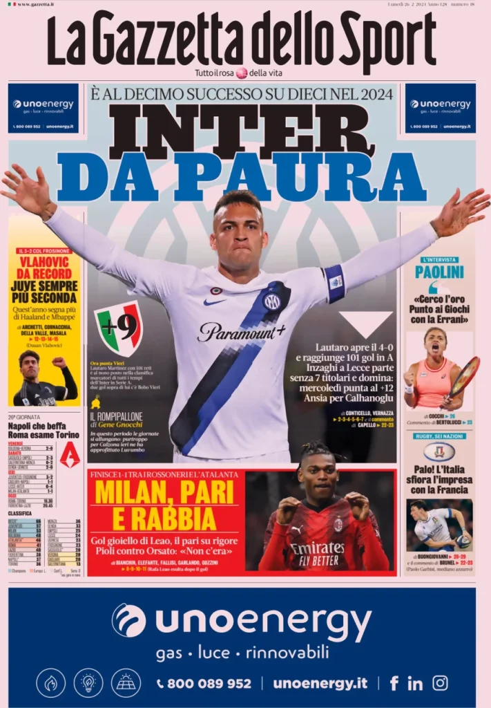 Le Prime Pagine Sportive Nazionali – 26 febbraio 32 Gazzetta dello Sport 18