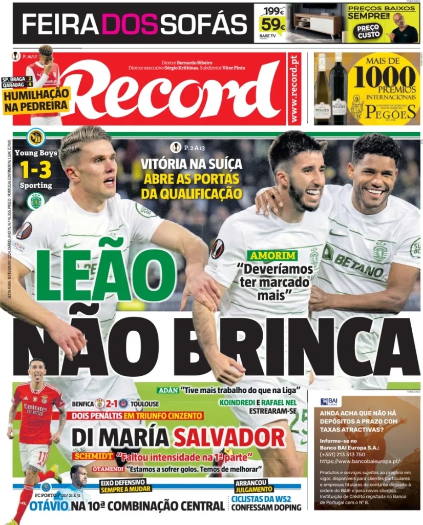 Di Maria salva il Benfica in Europa League e i quotidiani lo esaltano 33 Record