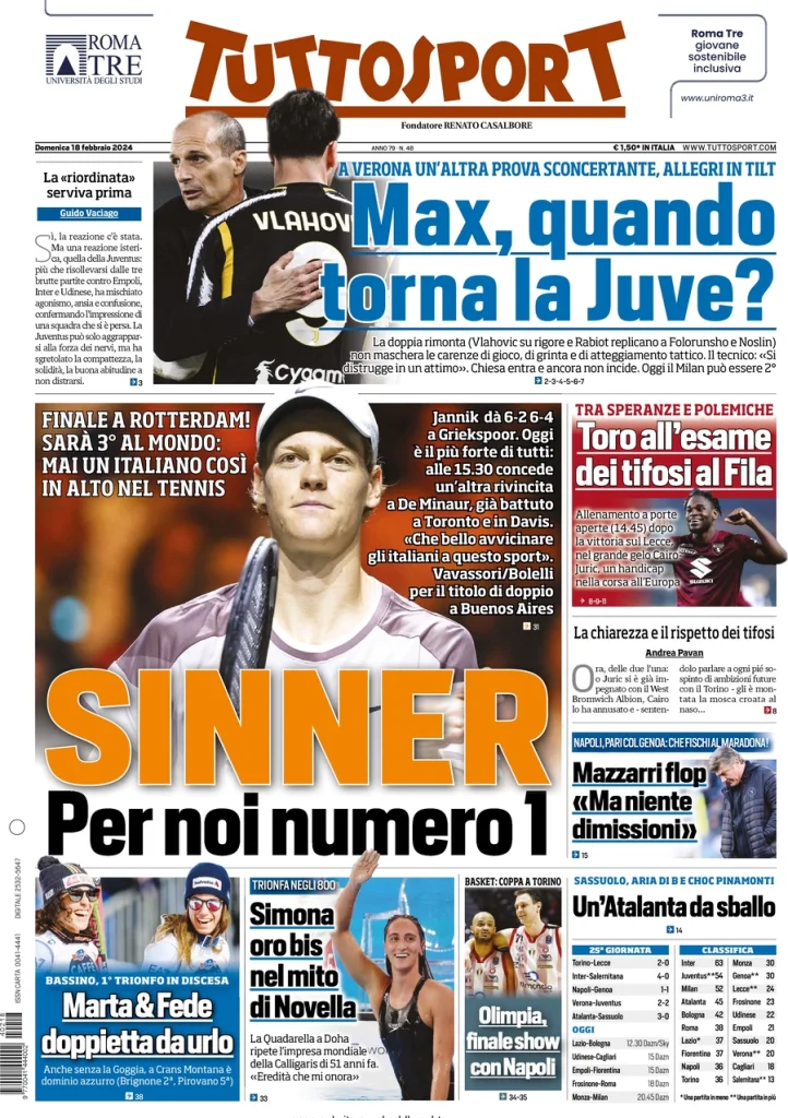 Le Prime Pagine Sportive Nazionali – 18 febbraio 34 Tuttosport 12