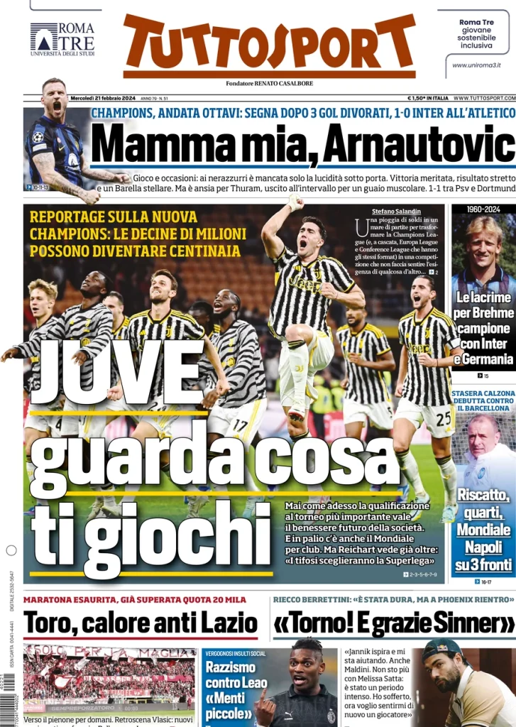 Le Prime Pagine Sportive Nazionali – 21 febbraio 34 Tuttosport 14