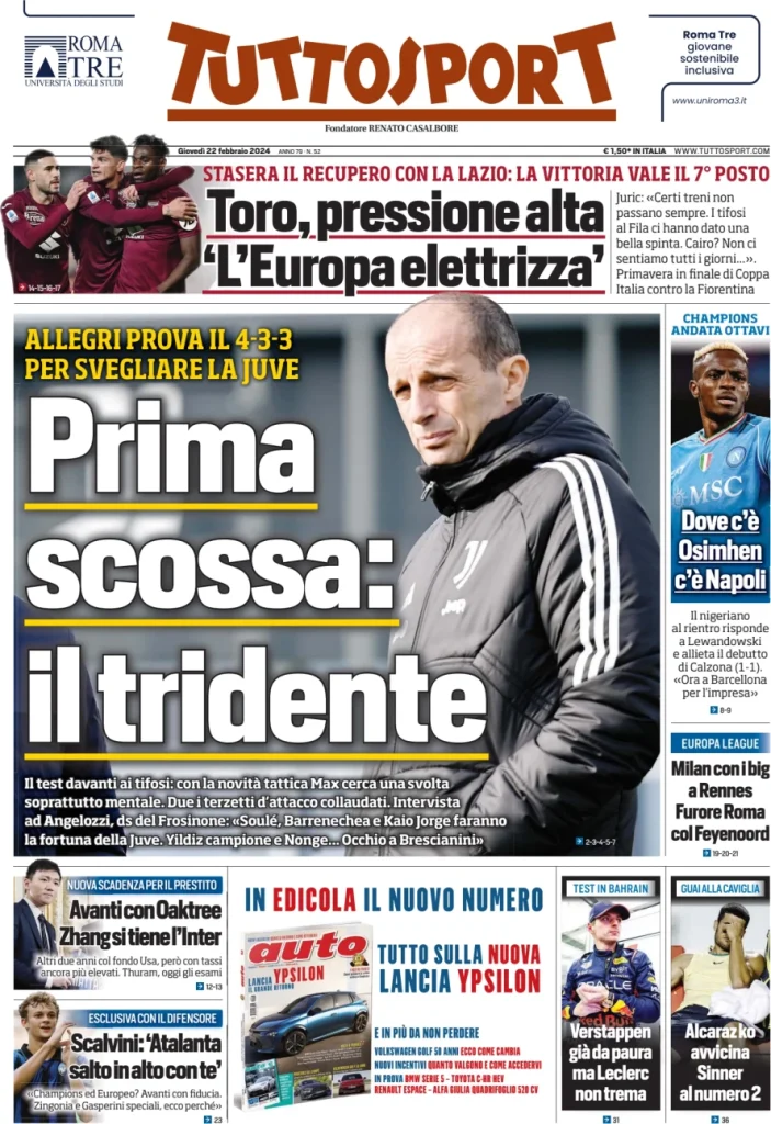 Le Prime Pagine Sportive Nazionali – 22 febbraio 34 Tuttosport 15
