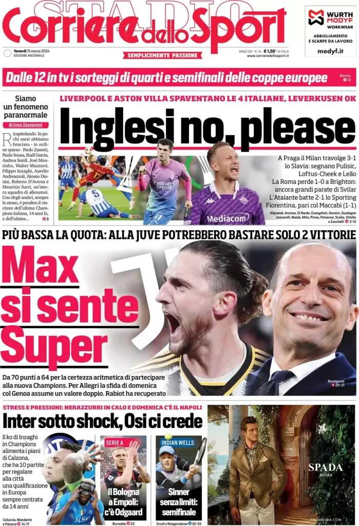 Le Prime Pagine Sportive Nazionali – 15 marzo 32 Corriere Sport 10