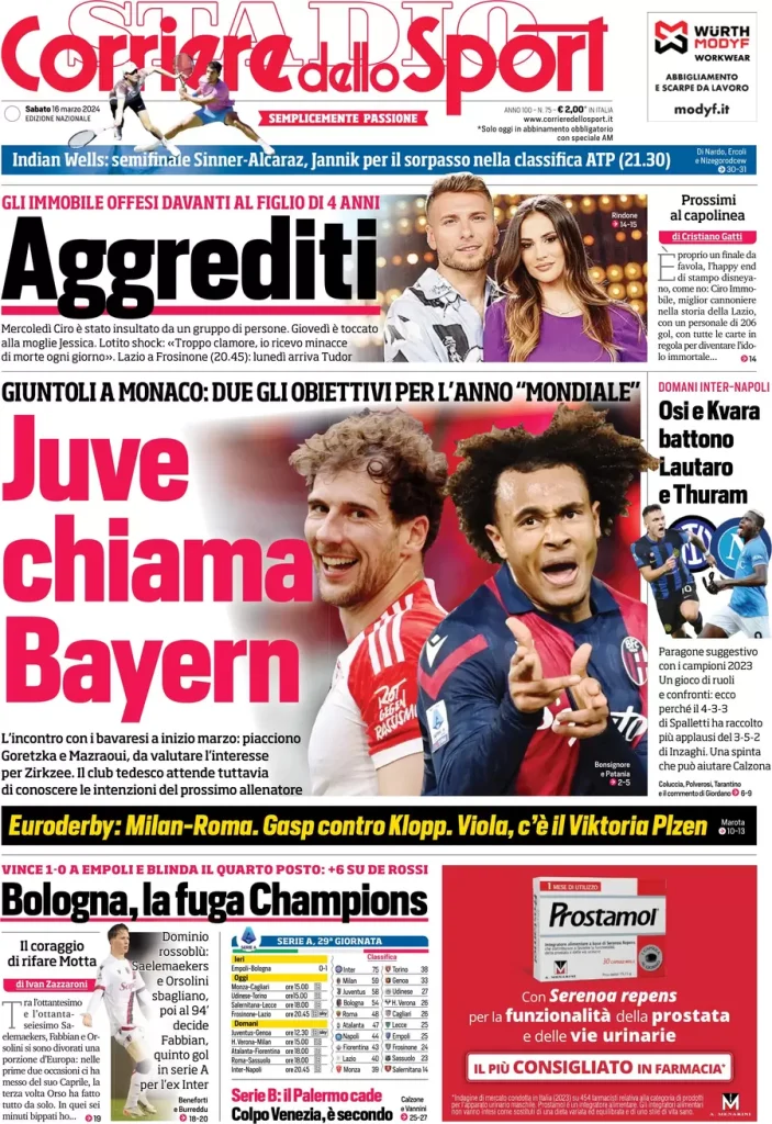 Le Prime Pagine Sportive Nazionali – 16 marzo 31 Corriere Sport 11