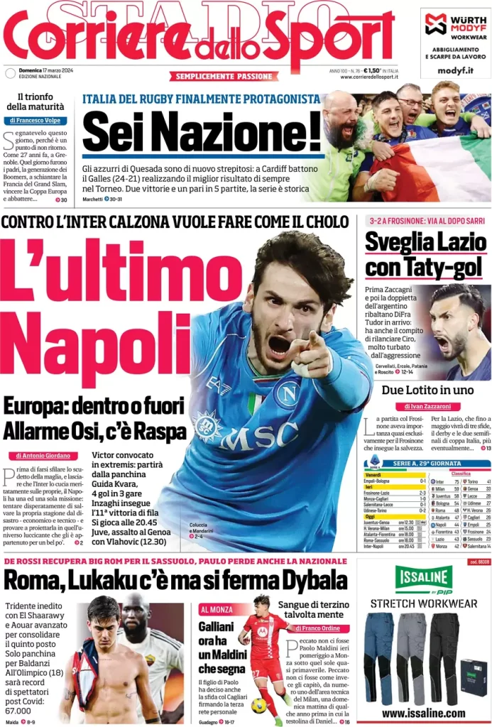 Le Prime Pagine Sportive Nazionali – 17 marzo 31 Corriere Sport 12