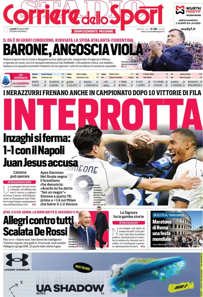Le Prime Pagine Sportive Nazionali – 18 marzo 31 Corriere Sport 13