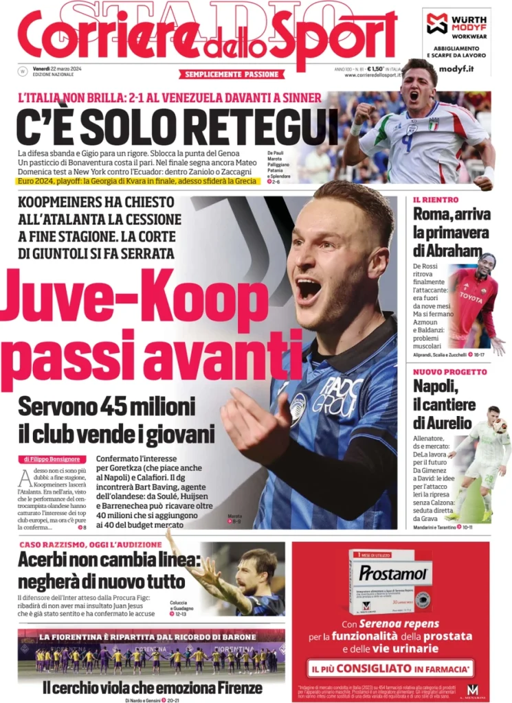 Le Prime Pagine Sportive Nazionali – 22 marzo 32 Corriere Sport 15