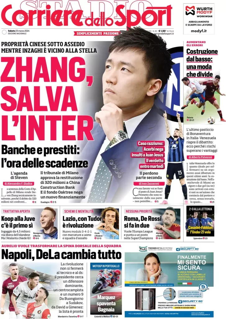 Le Prime Pagine Sportive Nazionali – 23 marzo 31 Corriere Sport 16
