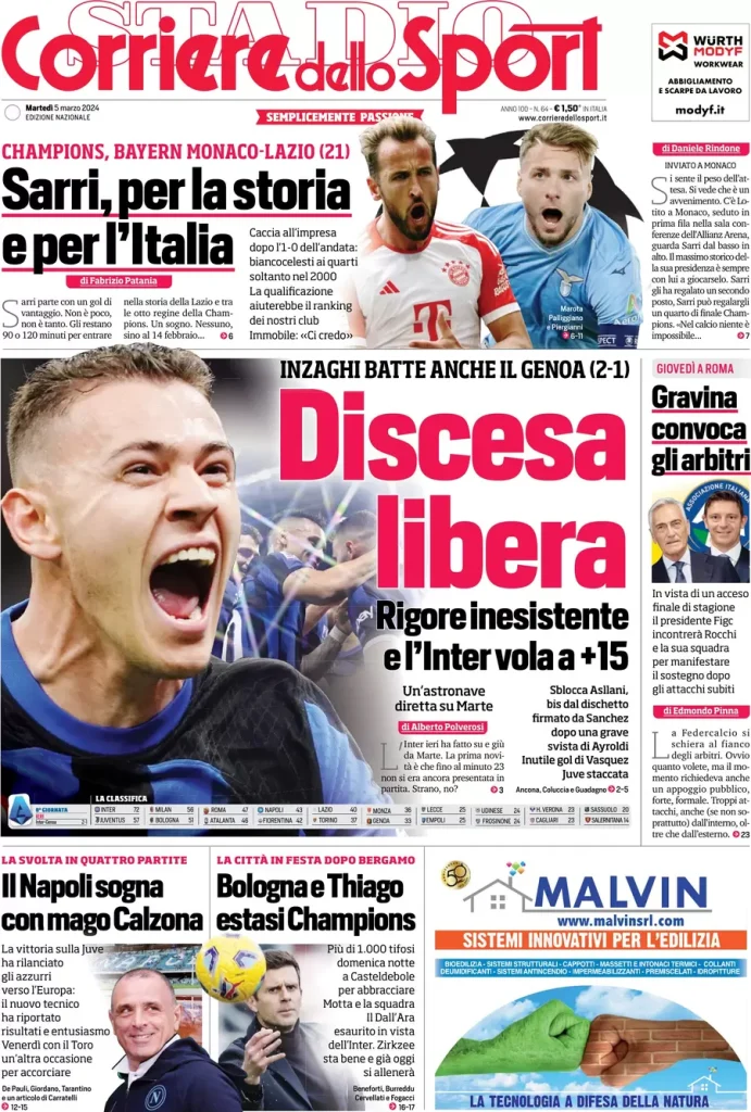 Le Prime Pagine Sportive Nazionali – 5 marzo 33 Corriere Sport 3