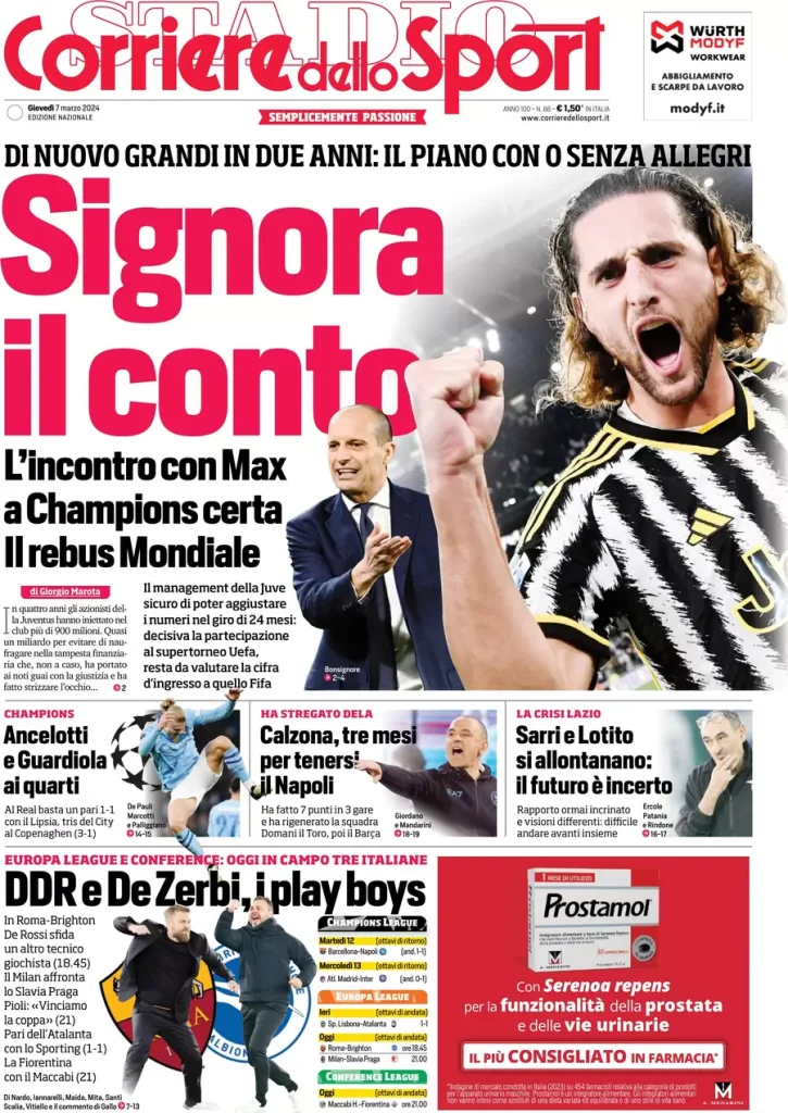 Le Prime Pagine Sportive Nazionali – 7 marzo 33 Corriere Sport 4