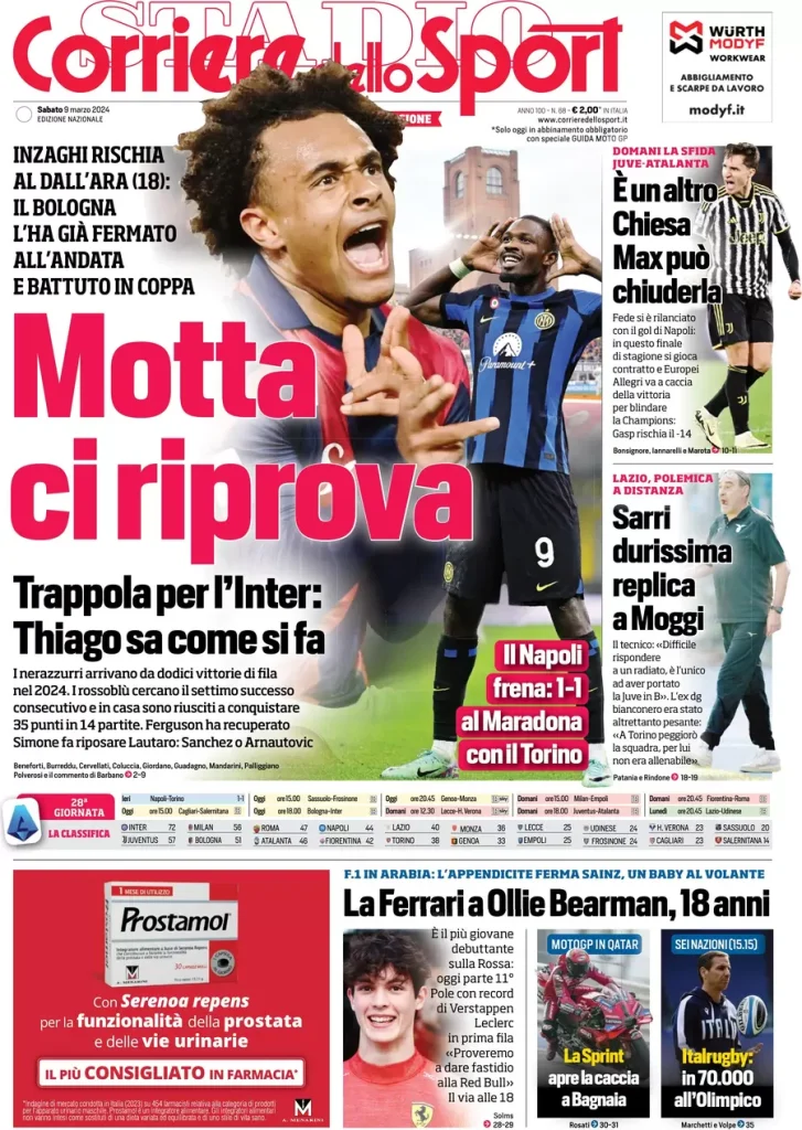 Le Prime Pagine Sportive Nazionali – 9 marzo 33 Corriere Sport 6